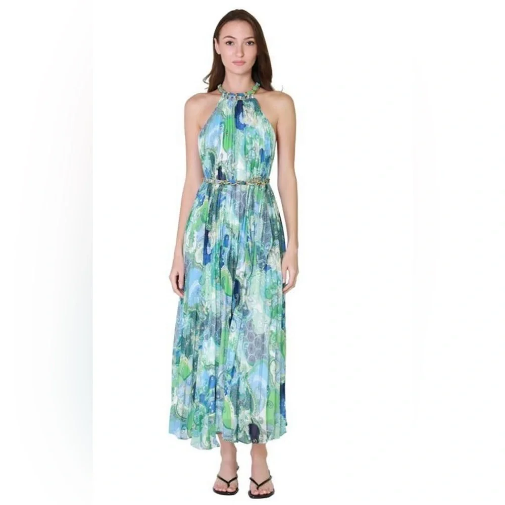 NWT Miss Avenue Vibrant Green Maxi halter neck Dress size:M